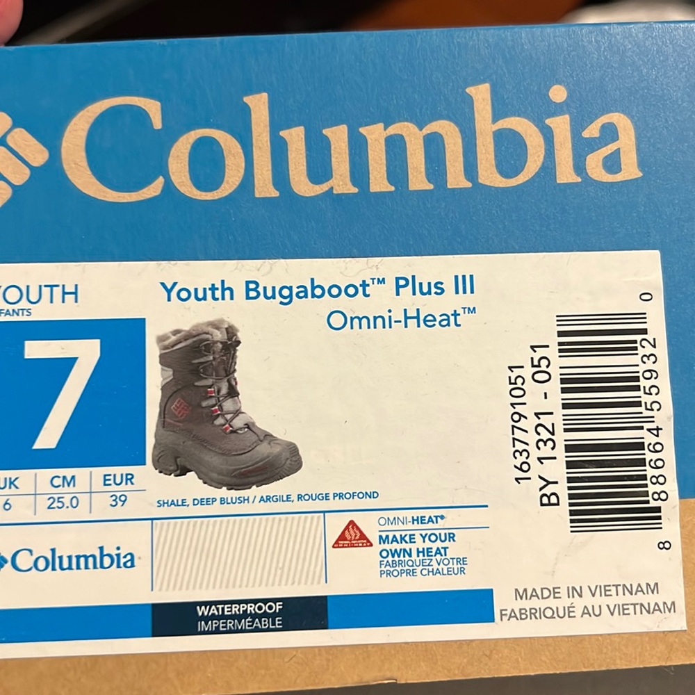 Columbia youth buga boot youth size 7